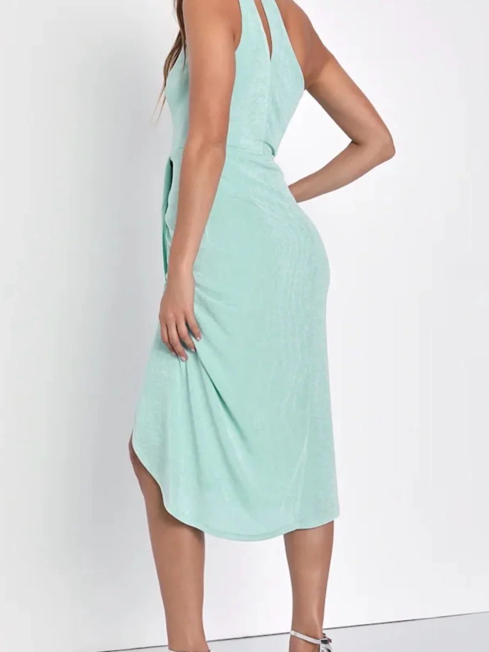 Lulu's Mint Green Aqua One-Shoulder Cutout Fabulous Tulip Midi Dress Sz XSmall - Picture 7 of 16